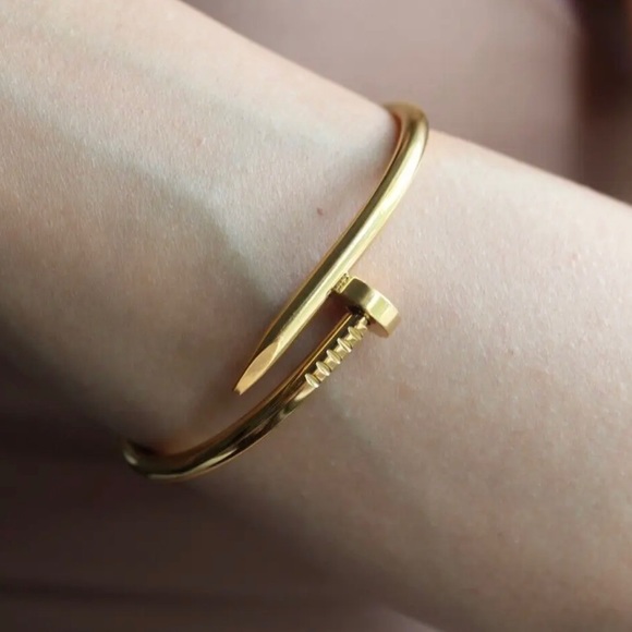 High Quality Gold Plated Waterproof Stainless Steel Nail Design Bangle 8 inches - Picture 2 of 2